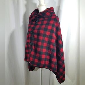 Le Moda Red and Black Plaid Fleece Cape Poncho NWT OSFM